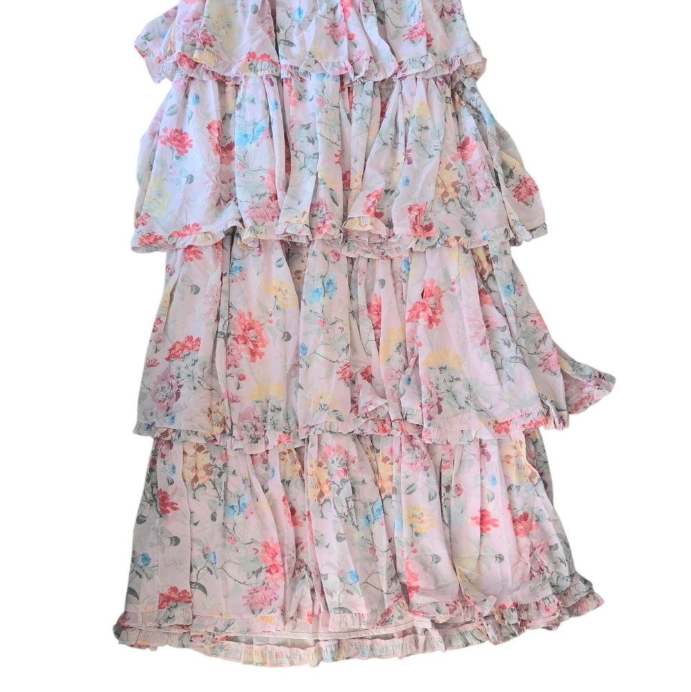 Anthropologie BHLDN Sleeveless Corset Floral Tiered Ruffled Maxi Dress - Picture 4 of 8